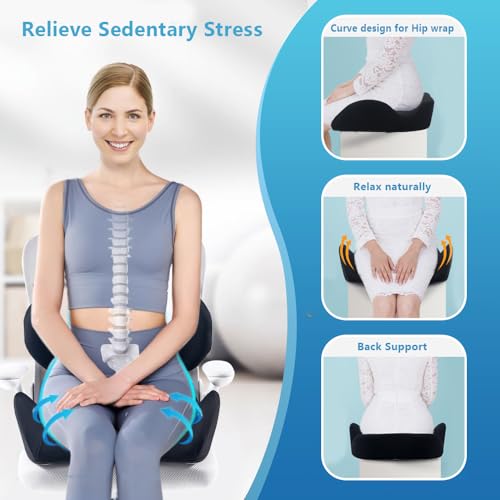 Lexeme X Large Memory Foam Seat Cushion Lumbar Support Pillow for Sciatica & Tailbone Pressure Relief Coccyx Pad for Office Chair, Car,Wheelchair,Home,Office Black