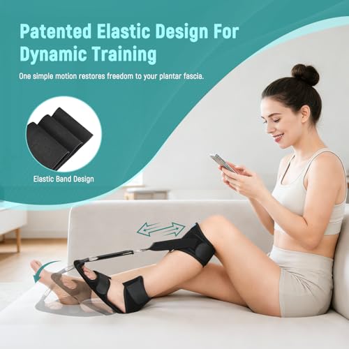 Plantar Fasciitis Night Splint KIT | All-in-One Rehab Support — Elastic Training, Stretching Aid & Secure Fixation Brace | Adjustable Foot Drop, Heel Spur Pain and Achilles Tendonitis Relief Brace For Women & Men, Day Night (1, Black, One Size) 1