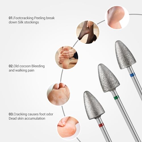 MelodySusie 3Pcs 8mm Diamond Pedicure Cone Nail Drill Bits Set Tool 3PCS 8.0MM Cone Shape Silver