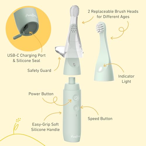 Pure Enrichment PureBaby Infant-to-Toddler Electric Toothbrush and Replacement Head Bundle