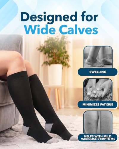 Doctor's Select® 3 Pairs Plus Size Compression Socks Wide Calf - Bamboo Viscose Knee High Socks | Circulation Support 3X-Large 01 - Black - 3 Pairs