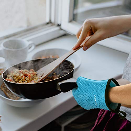 Silicone Oven Mitts Gloves - Heat Resistant, Non-Slip for BBQ, Grilling Blue One Size Fits Most