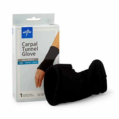 Medline Carpal Tunnel Gloves, Flexible Splint & Beaded Cushion, Size L, Breathable Cotton/Spandex, Black, 1 Each