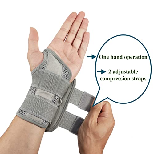 Wrist Brace for Carpal Tunnel Relief Night Support, Hand Brace with 2 Stays for Women Men, Adjustable Wrist Support Splint for Right Left Hands for Tendonitis, Arthritis, Sprains Small Left Hand-Gray-S/M