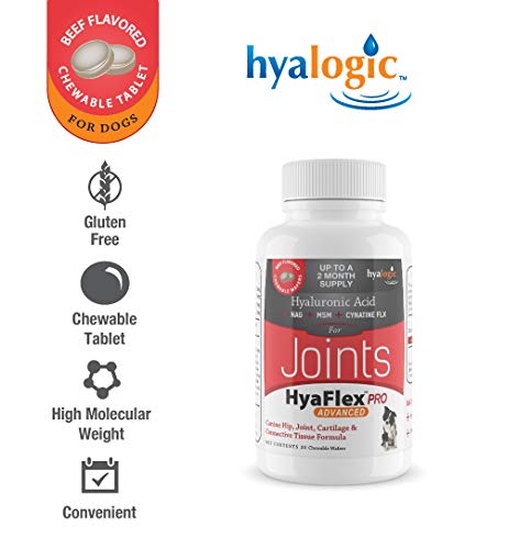 Hyalogic Pro Advanced HyaFlex for Dogs – Amazing Joint Support Supplement for Your Buddy – 30 Beef Flavored Wafers - Dog Joint Supplement w/Hyaluronic Acid, Glucosamine, MSM & Cynatine (30 Tablets) - PawsPlanet Australia