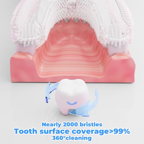 Electric Toothbrush Adults U Shaped Automatic toothbrushes,360° Whole Mouth Cleansing 3 Cleaning Modes,Rechargeable, Waterproof Pink