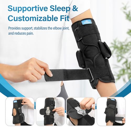 Cubital Tunnel Elbow Brace Elbow Brace Ulnar Nerve Entrapment Brace - Adjustable Elbow Immobilizer Elbow Splint for Left & Right Arms, fits Sleeping & Day Use (S) S
