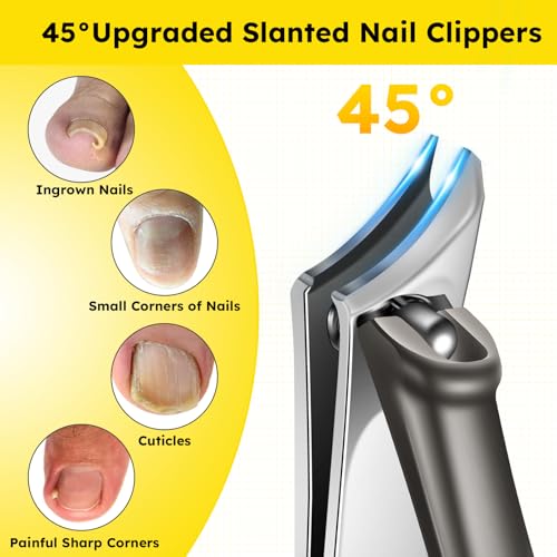 Nail Clippers for Seniors, Heavy Duty Long Handle Ingrown Toenail Clippers Angled Head 6pcs