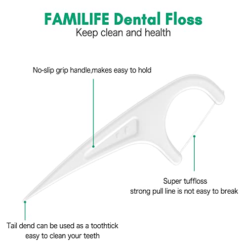 FAMILIFE Floss Picks, 440 Count Unflavored Dental Floss Picks, Tooth Picks Flossers with 8 Travel Handy Cases, Helps to Fight Tooth Decay and Keep Your Teeth Clean, Floss Sticks for Family