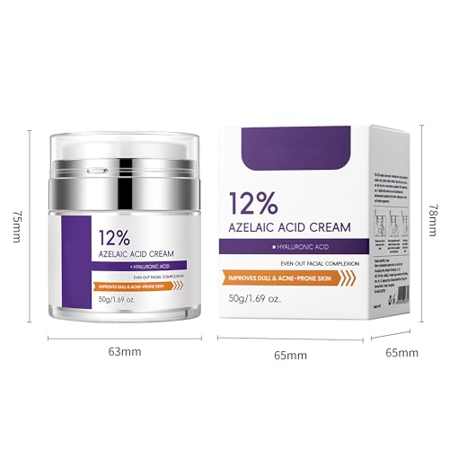 12% Azelaic Acid Cream for Face，Acne Cream，Azelaic Acid Serum for Acne & Post-Acne Marks，Fades Acne Scars & Soothes Skin，Regulates Sebum Production，Suitable for Oily & Acne-prone Skin Care，1.69 OZ