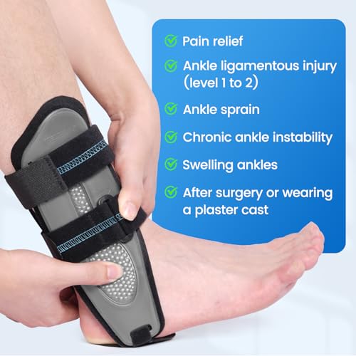 Velpeau Ankle Stabilizer Brace for Sprain, Ligament Injury (Grade 1 to 2), Tendonitis, Adjustable Stirrup Ankle Support Splint for Women and Men,Reversible Left & Right Feet, One Size(Foam Pads, Grey) Foam Pads