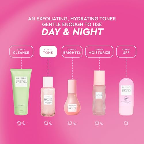 Glow Recipe PHA + BHA Face Toner, Korean Exfoliating Toner for Pores, Gentle Chemical Exfoliant + Hydrating Toner, Watermelon, Cactus Water + Glycerin (40ml) 1.35 Fl Oz (Pack of 1) Travel Size