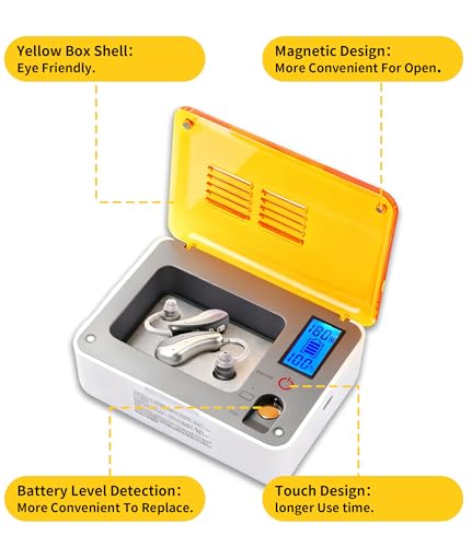 Hearing Aid Dryer Dehumidifier，Hearing Amplifiers Drying Box with 5 Cleaning Kit Removes Moisture, Sweat, and Dust from Earbuds Hearing Aids, 4 Ultraviolet Light, Battery Test. (4UV+Tools) 4UV+Tools