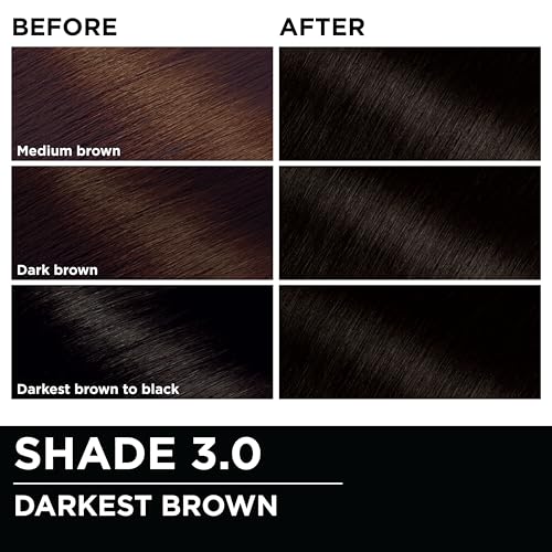 Garnier Olia Hair Color, Ammonia-Free Permanent Hair Dye, Oil-Powered Formula for 100% Gray Coverage and 3x Shinier Hair, Vegan & Cruelty Free, 3.0 Darkest Brown, 2 Count 1 Count (Pack of 2)