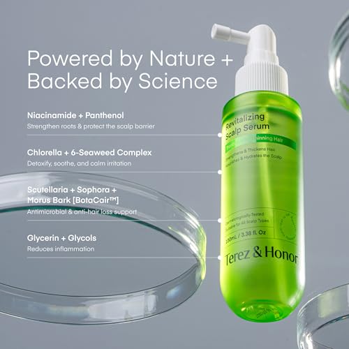 Scalp Serum for Hair Growth Spray – Korean Vegan Treatment for Hair Loss, Thinning & Itchy Scalp, Non-Greasy, Lightweight Formula to Exfoliate Dandruff & Strengthen Roots – For Men & Women (100 mL) 3.38 Count (Pack of 1)