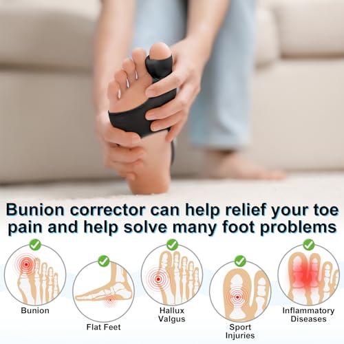 1 Pair Bunion Corrector for Women & Men, Big Toe Straightener for Hallux Valgus Pain Relief & Toe Alignment, Soft and Breathable for Day/Night, Wide Non-slip Strap, Include a Massage Ball (Black) Black
