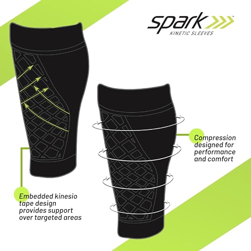 Spark Brownmed Kinetic Calf - Compression Calf Sleeve with Embedded Kinesiology Tape - Calf Brace for Running, Shin Splints & Cycling - Leg Compression Sleeve for Men & Women - Medium