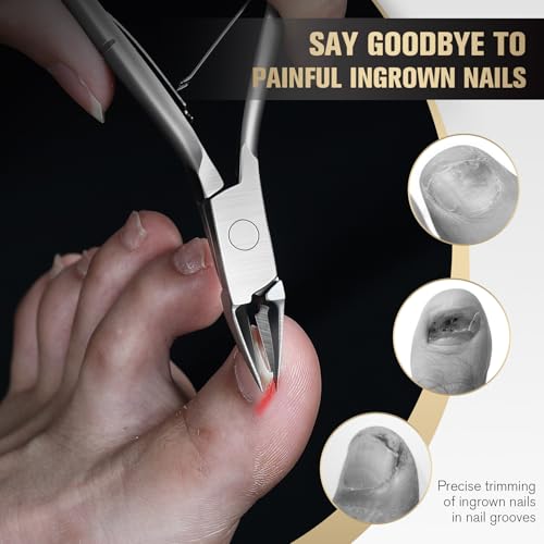 FERYES Ingrown Toenail Clippers Straight Blade Toe Nail Clippers for Thick Nails for Seniors, Stainless Steel Nail Clippers for Thick Toenails - Ultra-Slim 16mm Blade Fingernail Clippers Silver