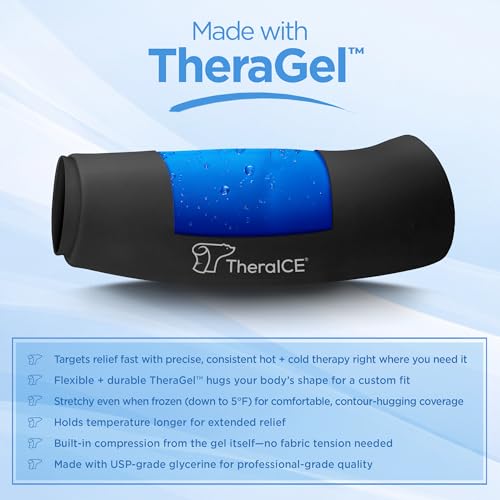TheraICE Elbow Ice Pack Wrap, Tennis Elbow Compression Sleeve, Women & Men Black Large/X-Large
