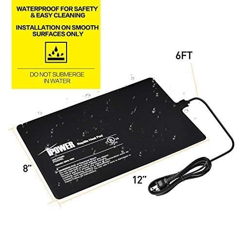 iPower 8 by 12-Inch 16W Reptile Heat Mat, LCD Digital Aquarium Thermometer, Under Tank Warmer Terrarium Heat Pad for Turtles Lizards Frogs and Other Small Animals, Multi Sizes Heat Pad + Thermometer 8" x 12"