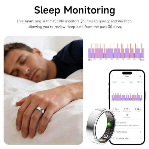 Smart Ring for Women Men, Health Tracker, Fitness Ring (Silver, 8#) Silver 8#