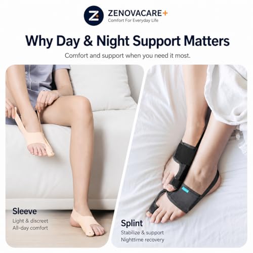 24-Hour Bunion Corrector Set – Day & Night Toe Alignment System, Soft Walking Sleeve + Night Splint for Sleeping, Big Toe Pain Relief & Gradual Support for Men & Women 2 Pairs(L) L