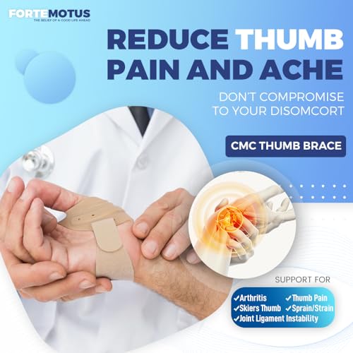 FORTEMOTUS CMC Thumb Brace - CMC Joint Support Stabilizer: for Thumb Joint Pain, Tendonitis, Osteoarthritis, Instability, Lightweight & Adjustable Thumb Support Brace for Men Women Beige, Left Hand Beige - Left Hand Small