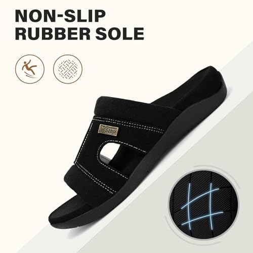V.Step Slippers with Arch Support for Women Mens Orthopedic House Shoes 10 Women/9 Men Black