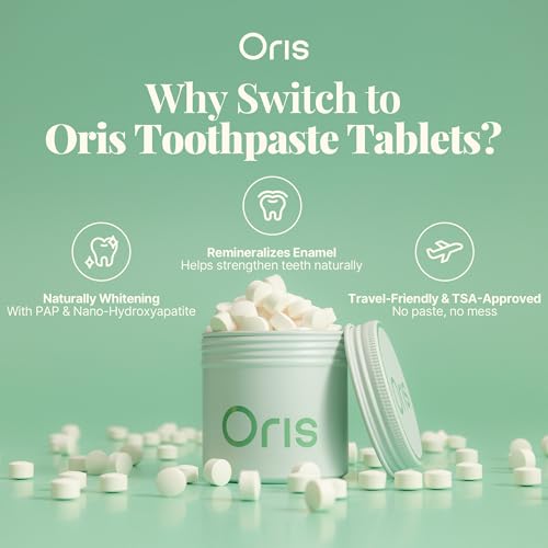 Oris Starter Bundle – 1 Month Supply: Natural Toothpaste Tablets | Fluoride-Free, Travel-Friendly, Kid-Safe with Enamel-Strengthening Nanohydroxyapatite (62 Count (Pack of 1), Spearmint) 62 Count (Pack of 1)