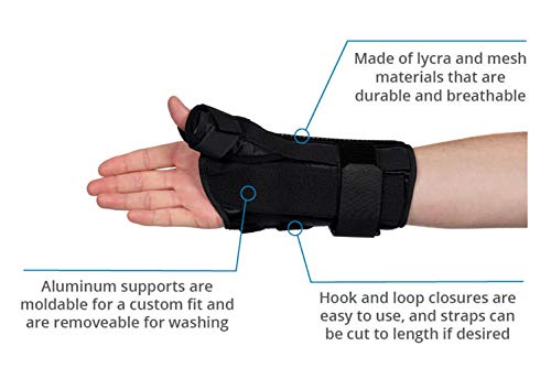 Adjustable 8" Wrist and Thumb Spica Support With Removable Insert- Right, Large, Amazon Exclusive Brand, Black