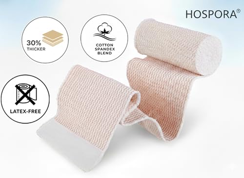 Hospora Thick Latex-Free Compression Cotton Elastic Bandage (4 inches, 5 Rolls) 4 Inch (Pack of 5)