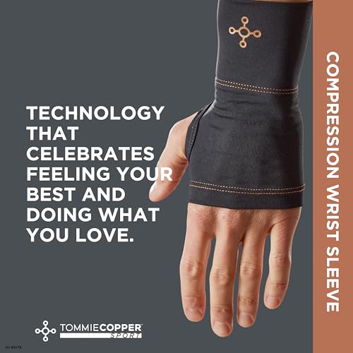 Tommie Copper Wrist Compression Sleeve, 15-20 mmHg (L/XL, Black) Large/Extra Large