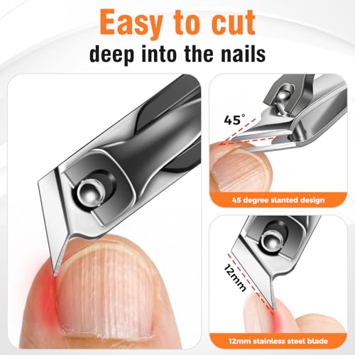 Nail Clippers for Men Thick Nails with Angled Head & Wide Opening, Heavy Duty Large Nail Clippers for Seniors with Catcher, 2026 Slanted Sharp Nail Clippers Set Gifts for Men Women Adults Black Angled Head&Slanted Nail Clippers