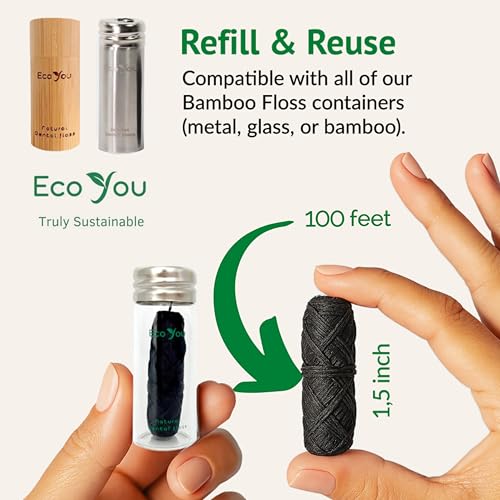 Bamboo Charcoal Dental Floss | 6 Refills + Glass Holder