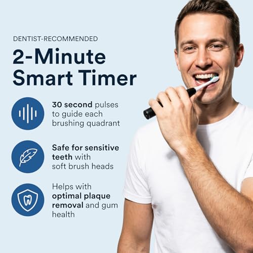 AURAGLOW Electric Toothbrush for Adults, Strong Sonic Toothbrush, 40,000 VPM, Rechargeable, 5 Modes, Removes 10x More Plaque, IPX7, 30-Day Battery, 2 Brush Heads & Travel Case Black