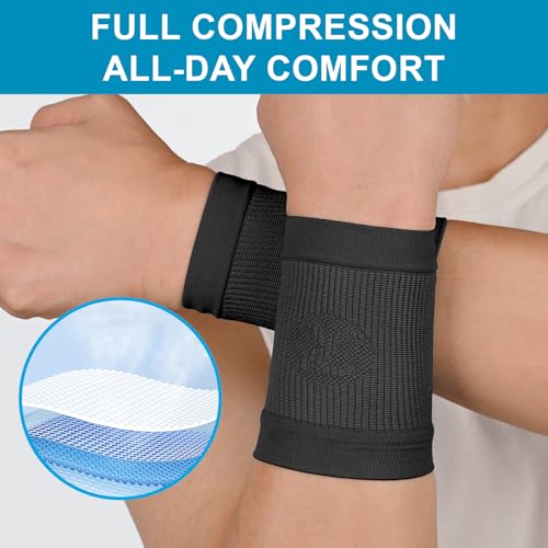 KEKING Compression Wrist Sleeves - 2 pairs (Black, Medium+ Grey, Medium)