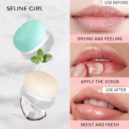 Lip Scrub, Sugar Scrub, Exfoliating & Moisturizing Lip Balm, Spatula Included, 2 Scents (#Coconut) #1Coconut