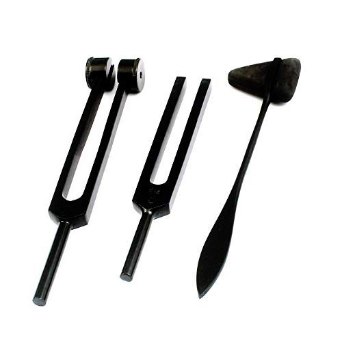 SURGICAL ONLINE Limited Edition - Full Tactical Black - Grudge Style Set of 5 pcs Reflex Percussion Taylor Hammer + Penlight + Tuning Fork C 128 C 512 + Bandage Scissors 5.5"