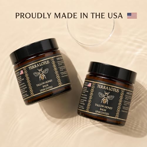 Terra Lotus - Organic Grass-Fed Beef Tallow Balm with Raw Honey - Moisturizing Cream - Handmade All-Natural Moisturizer (4 Oz, Unscented) 4 Fl Oz (Pack of 1)