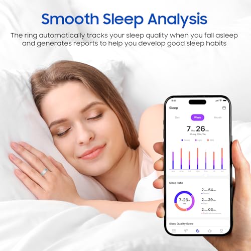 Smart Health Ring, Featuring Stress and Sleep Monitoring Functions, Compatible with iOS and Android,Waterproof Fitness Tracker for Women & Men, No Subscription Fee. (Silver, 9) Silver