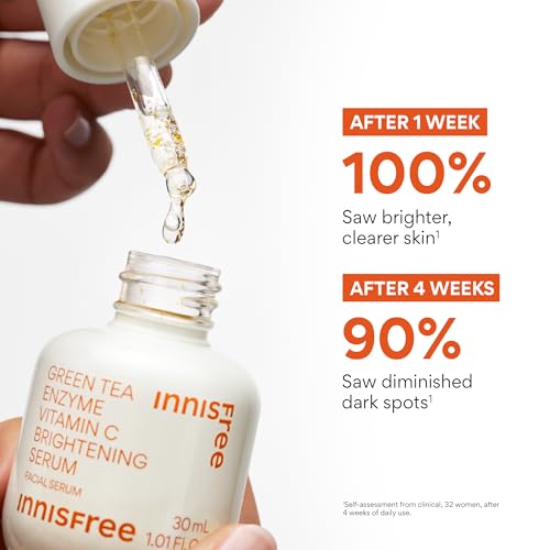 Innisfree Green Tea Enzyme Vitamin C Serum for Brightening Dark Spot Correction, Korean Face Serum for Radiant Glow 1.01 fl .oz. / 30ml: Full Size