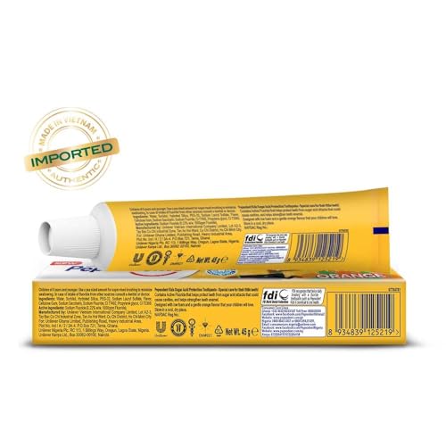 Pepsudent Kids Toothpaste, Orange Flavor, Cavity Protection, 45g, Pack of 4 (45 x 4 = 180g)