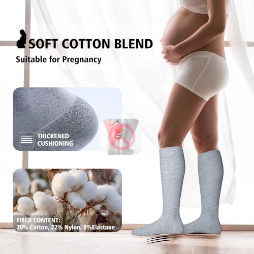 LEVSOX Cotton Compression Socks for Women&Men 20-30mmHg Knee High Cute Support Sock for Nurses Pregnancy Travel 2 Pairs-grey&pink Small-Medium