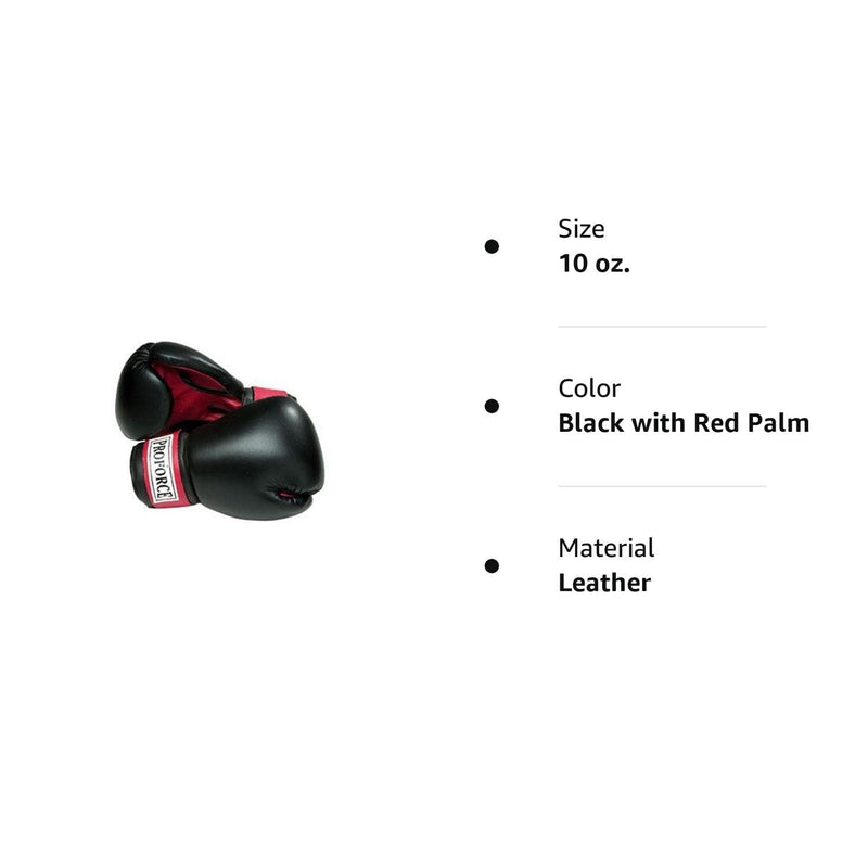 Pro Force Leatherette Boxing Gloves - Black with Red Palm - Black - 10 oz.