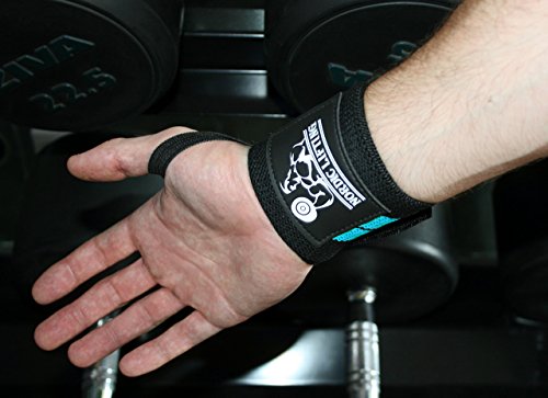 Nordic Lifting Elbow Compression Sleeves (1 Pair, Medium) and Wrist Wraps (1 Pair/2 Wraps) Aqua Blue