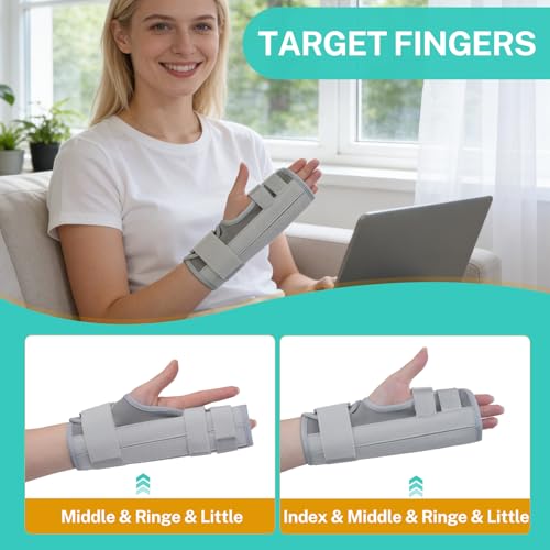 Multi Finger Support Hand Brace, Adjustable Splint for Index Middle Ring Pinky, Universal Stabilizer for Multiple Fingers, Reversible Left or Right Hand