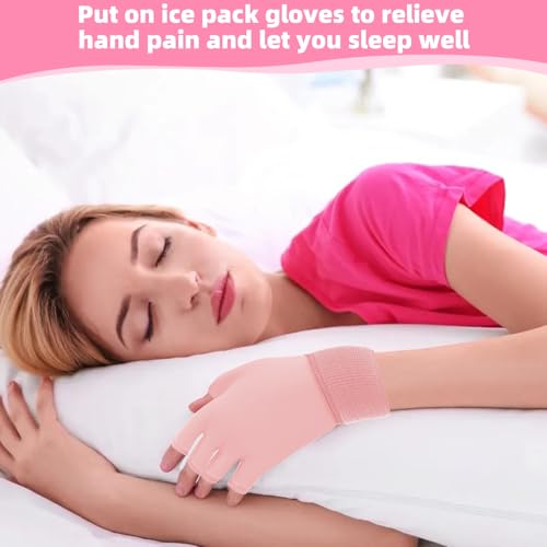 JFHNMLW Finger Arthritis Compression Hand Ice Pack Gloves for Pain Relief, Adjustable Pink Wrist Ice Pack for Hot Cold Therapies, Reusable Gel Finger Ice Gloves Sleeve for Tendinitis, Carpal Tunnel