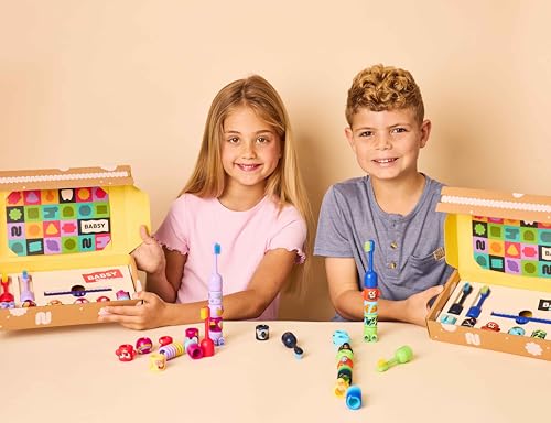 Kids Interactive Toothbrush, Babsy Build-A-Brush Starter Kit, Customizable Whimsical Wonder Theme, 9 Pieces with Spiral Core, 2 Brush Heads, 6 Fun Interchangeable Character Bits