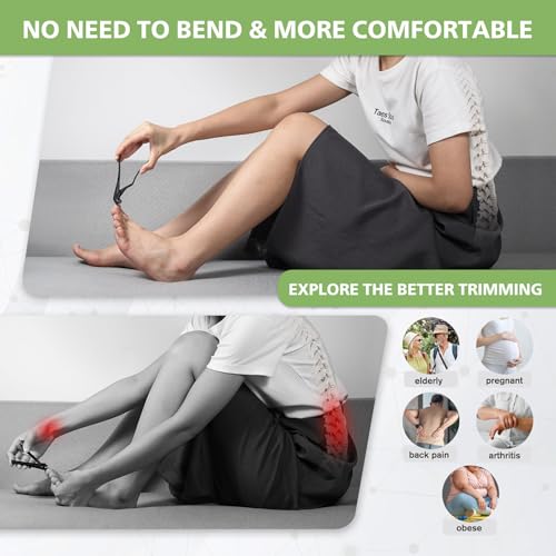 BALUCA Ergonomic Nail Clipper for Seniors - Toenail Clipper for Thick Toenails and Fingernails, Long Handle Nail Clippers with Catcher (Black, Long Handle) Black Long Handle without Lock