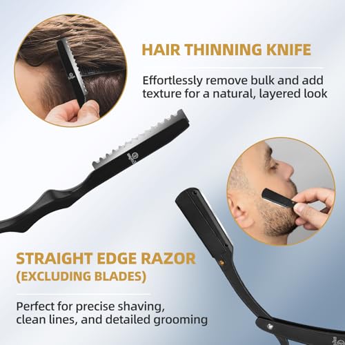 Hair Cutting Scissors Kit with Razor, Leather Case 2-scissors set Black
